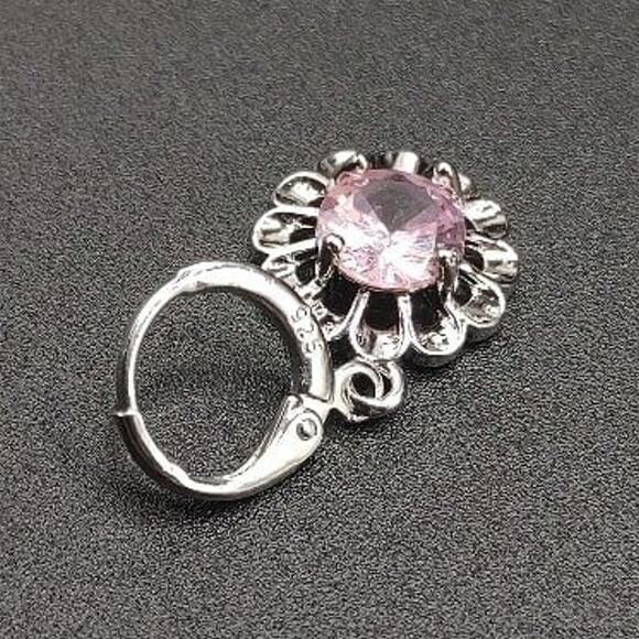 925 Silver Pink Necklace Earrings Flower CZ Diamond Set Spring Summer BOHO Gift - Picture 2 of 8